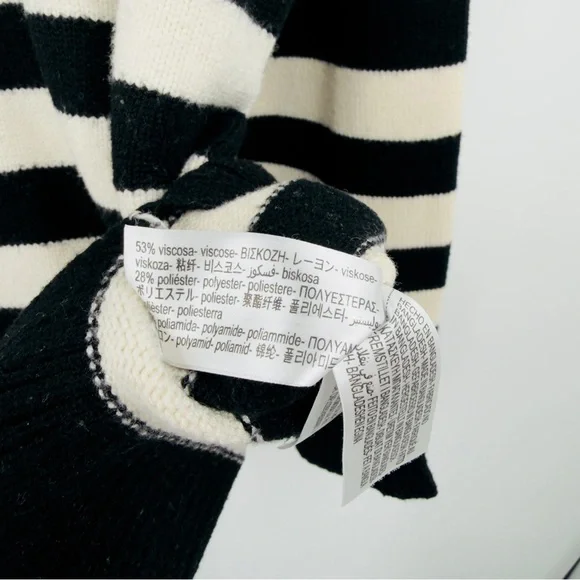 Zara | Black & Cream Striped Knit Crewneck Sweater Size Large - Picture 5 of 8